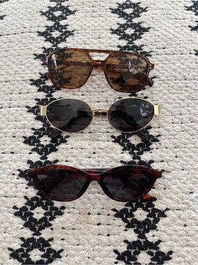 SHEIN Tortoiseshell & Gold Frame Sunglasses Trio - Brown, Black, Dark Red